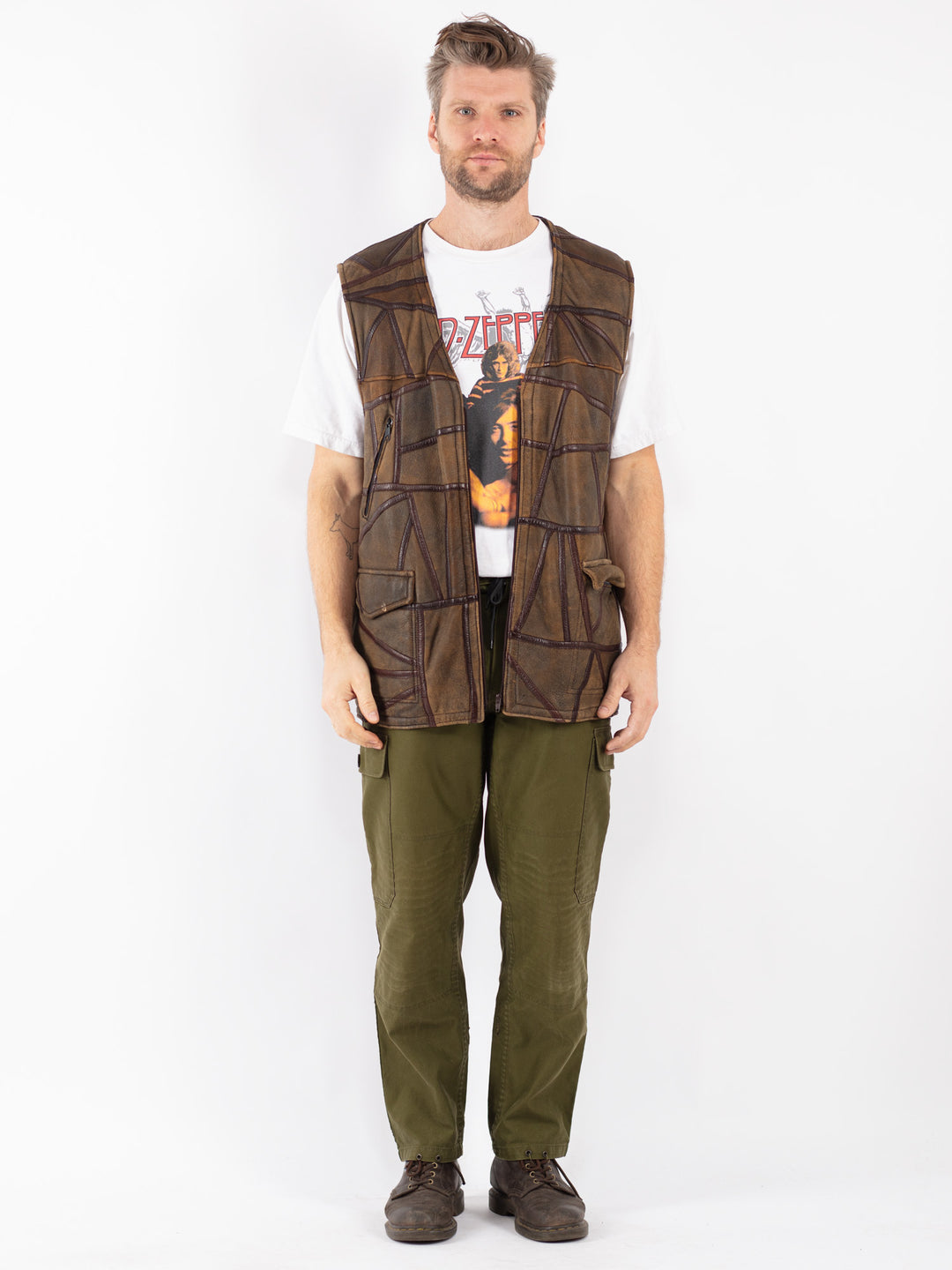 Vintage 90's Men Sheepskin Vest in Brown