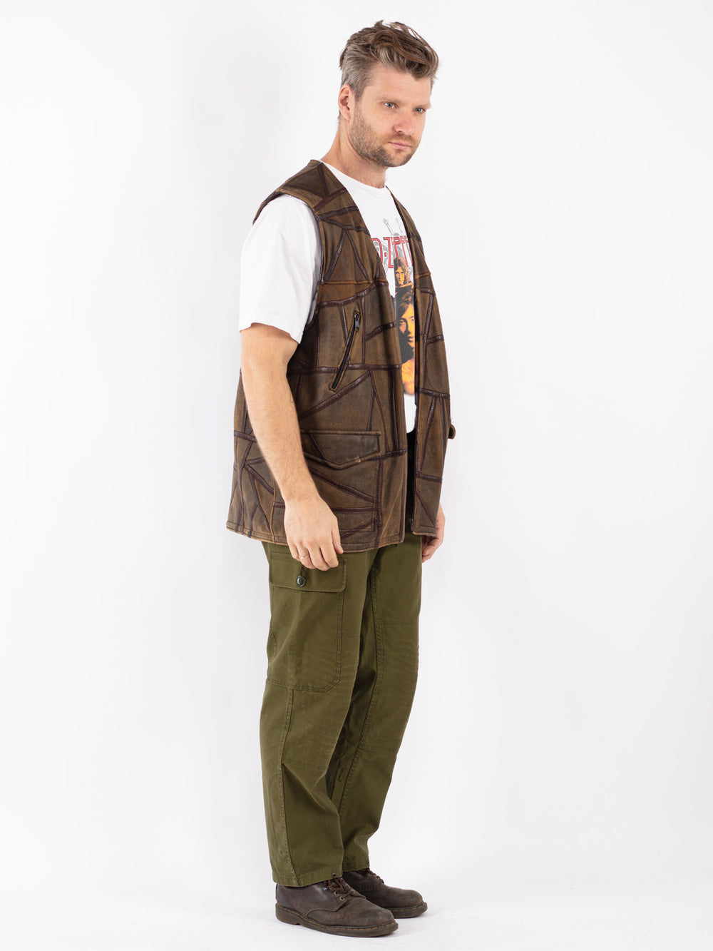 Vintage 90's Men Sheepskin Vest in Brown