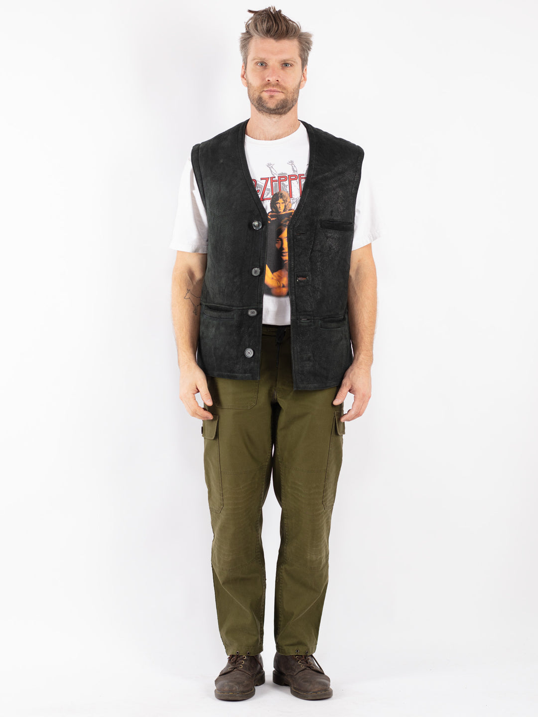 Vintage 90's Men Sheepskin Shearling Vest in Black