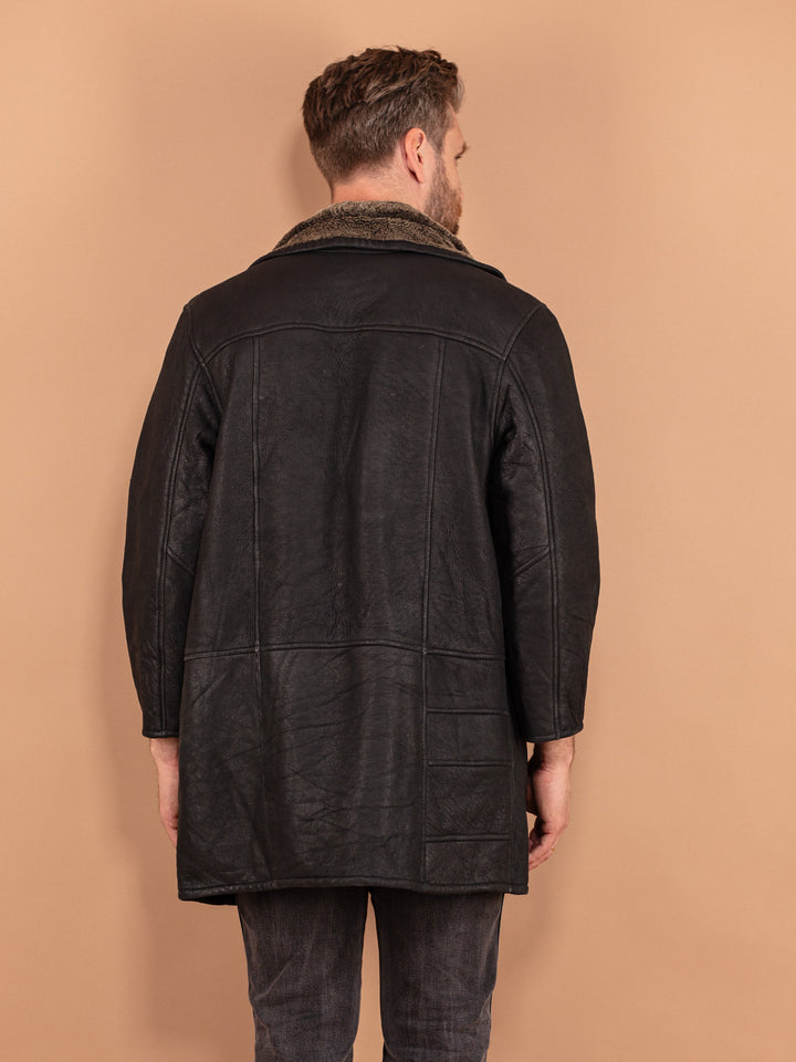 Vintage 90's Men Sheepskin Coat in Black