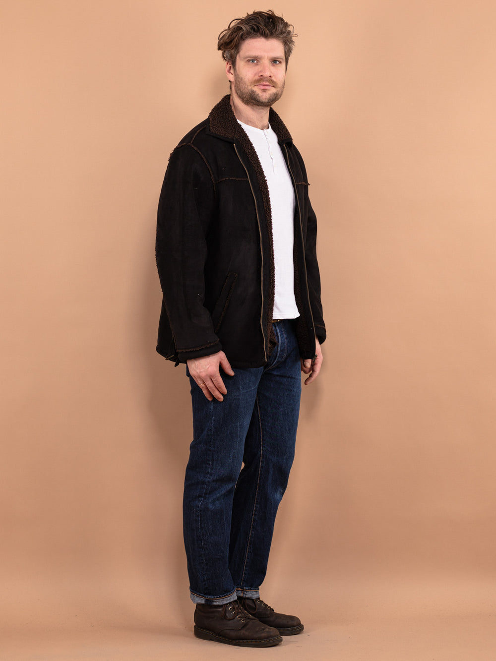 Vintage 90's Men Sherpa Bomber Jacket in Black - NorthernGrip