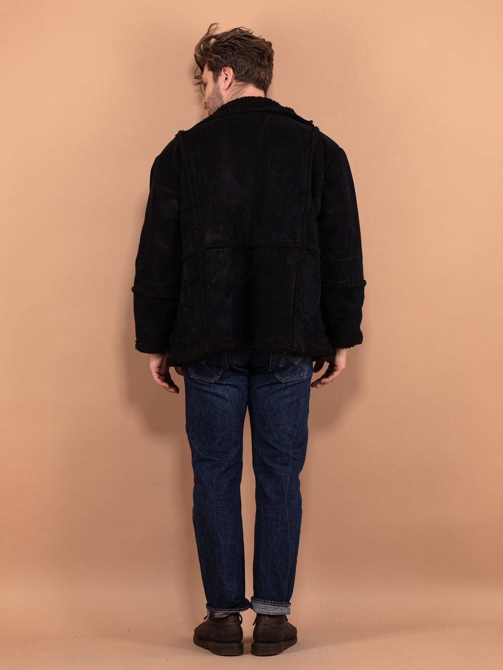 Vintage 90's Men Sherpa Bomber Jacket in Black - NorthernGrip