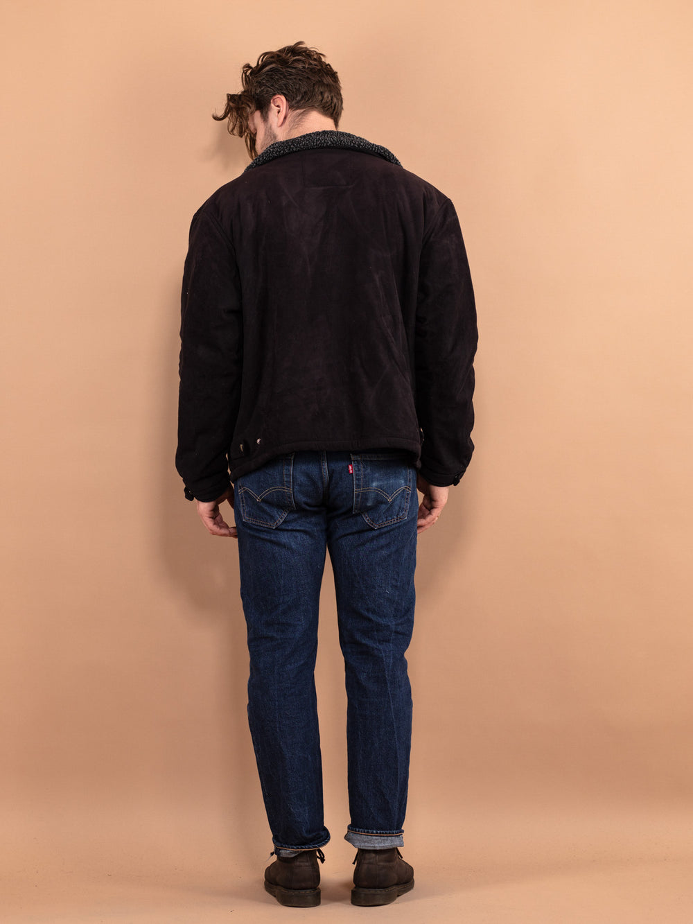 Vintage 90's Men Sherpa Bomber Jacket in Black - NorthernGrip