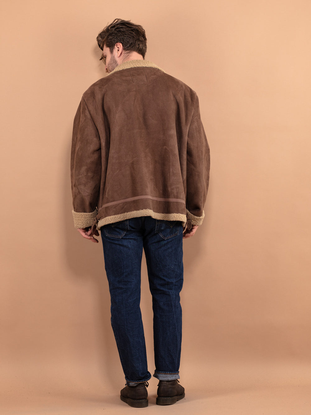 Vintage 90's Men Sherpa Bomber Jacket in Brown - NorthernGrip