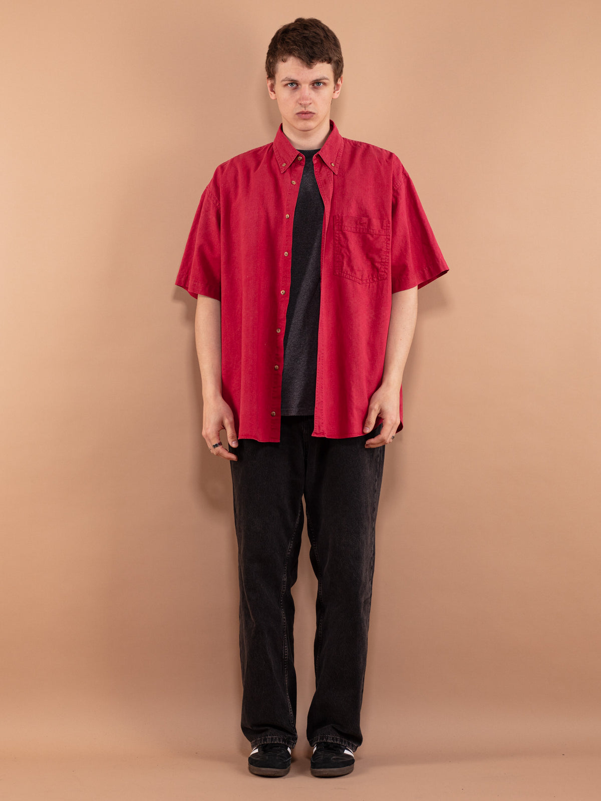 90s dress shirts men Vintage 90s MONTAGE Abstract Print Mens Silk Button-Up Shirt - Summer