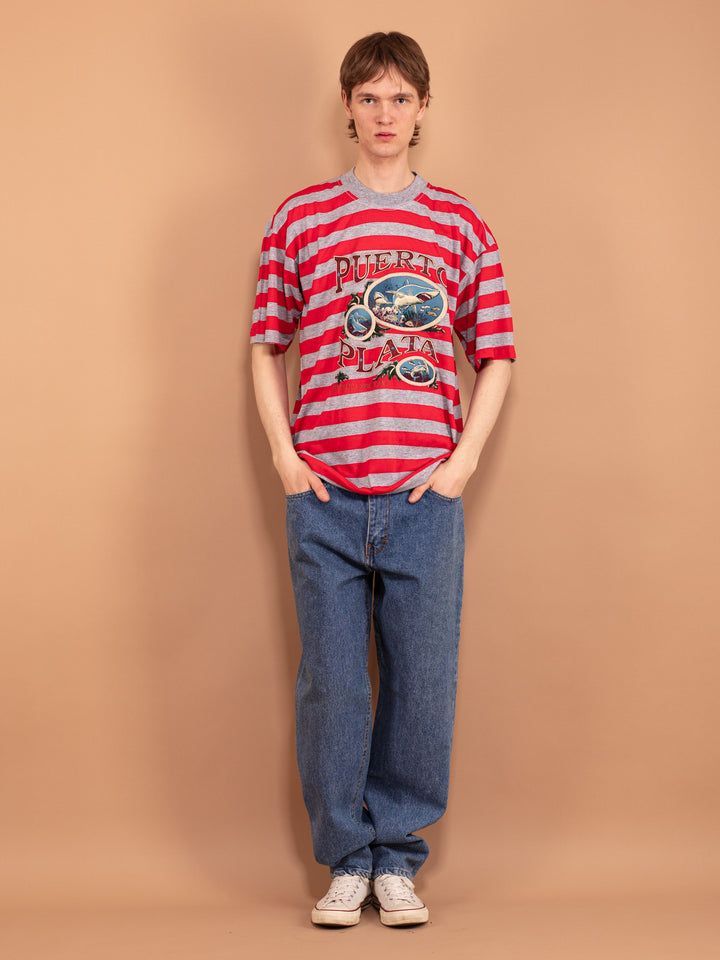 Vintage 90's Men Striped T-shirt - NorthernGrip
