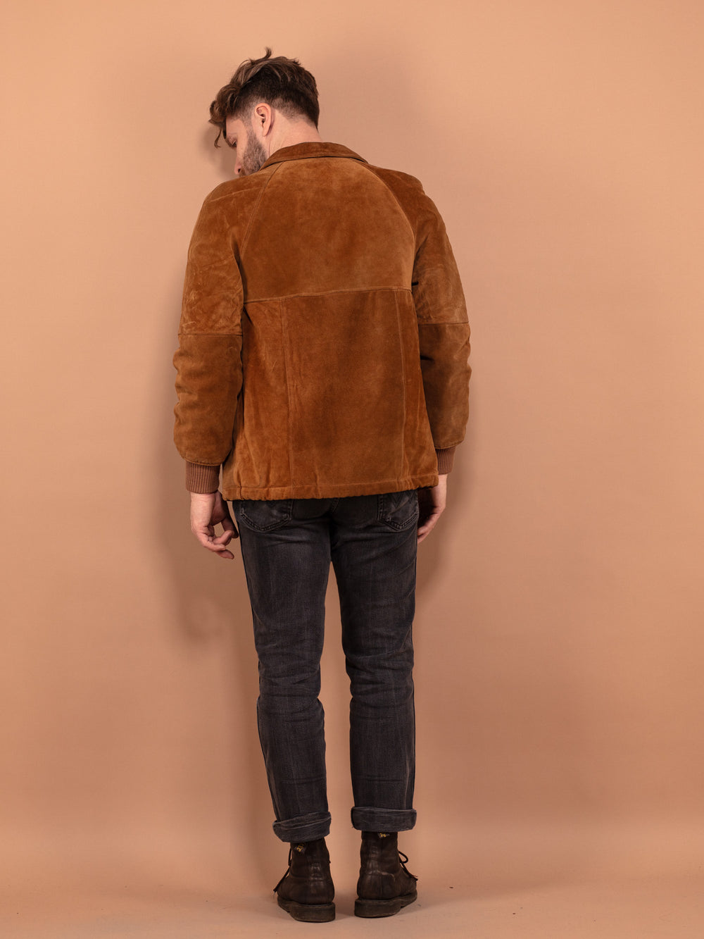 Vintage 90's Men Suede Bomber Jacket in Brown - NorthernGrip
