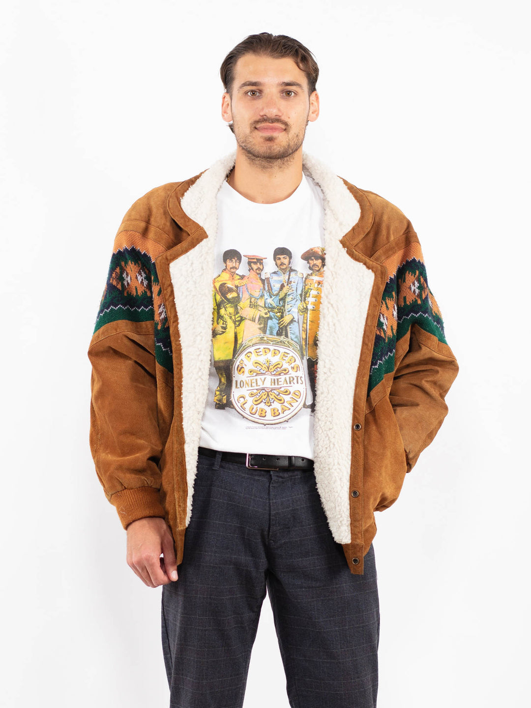 Vintage 90's Men Suede Sherpa Jacket in BrownZ2231