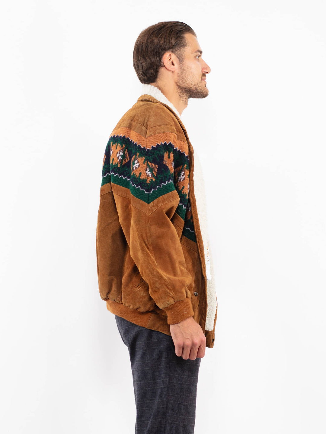 Vintage 90's Men Suede Sherpa Jacket in BrownZ2231