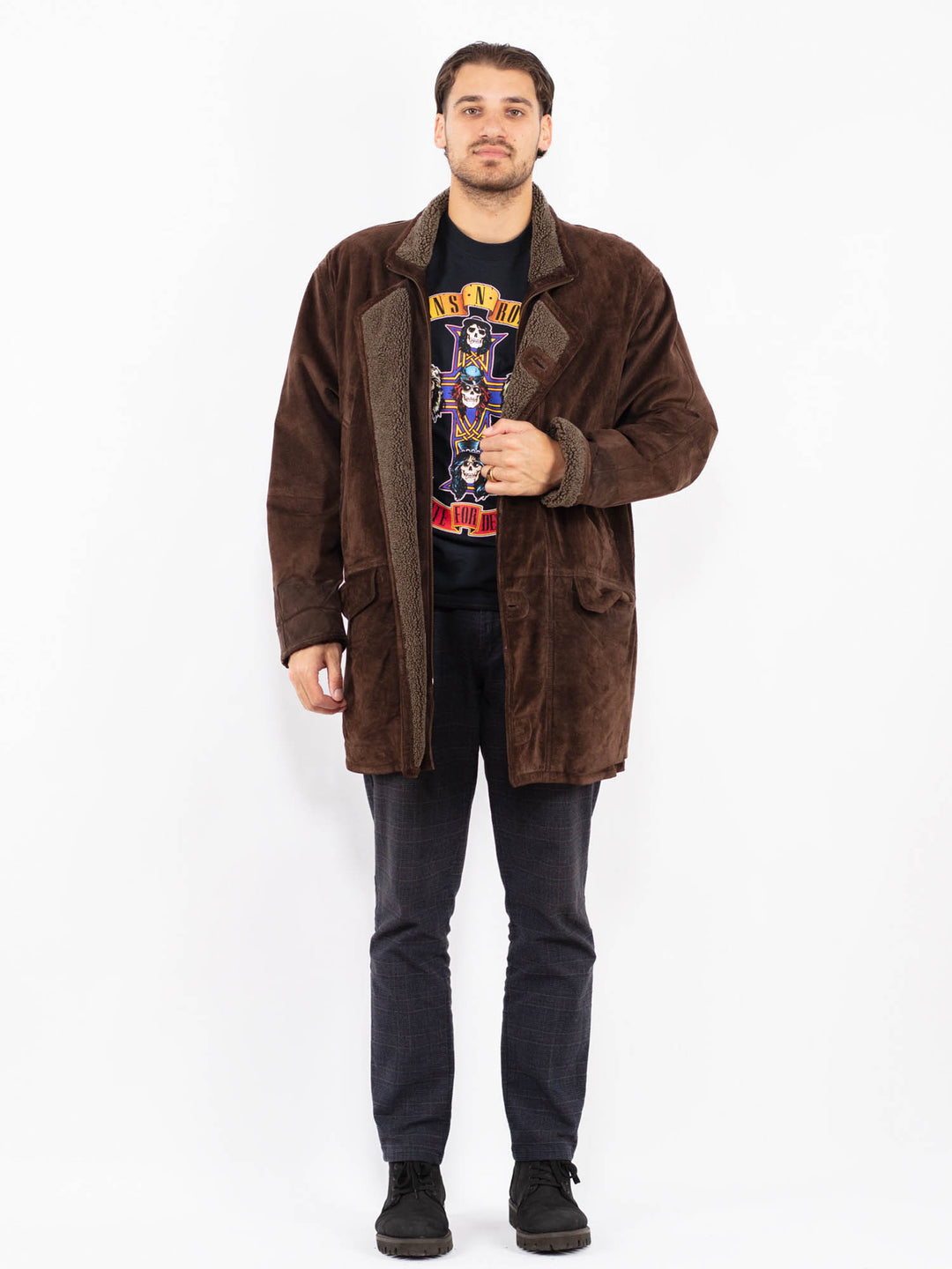 Vintage 90's Men Suede Sherpa Coat in BrownZ2354