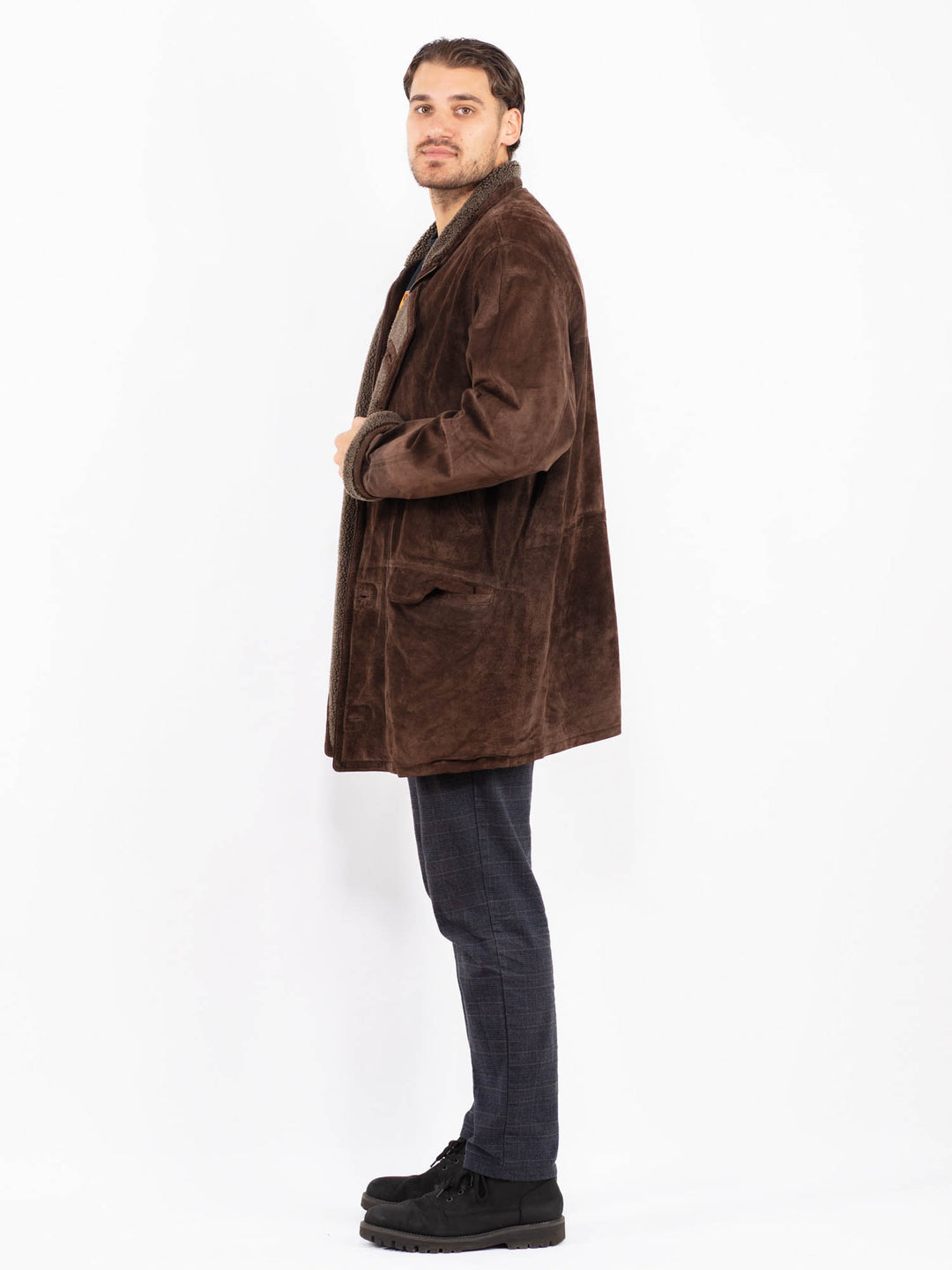 Vintage 90's Men Suede Sherpa Coat in BrownZ2354