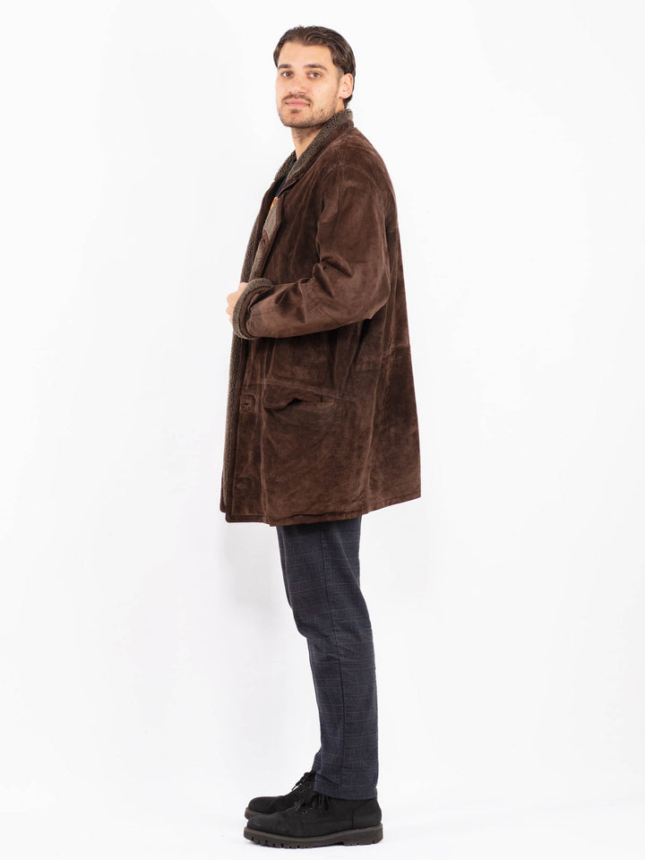 Vintage 90's Men Suede Sherpa Coat in BrownZ2354