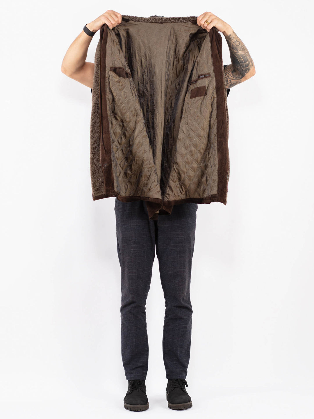 Vintage 90's Men Suede Sherpa Coat in BrownZ2354