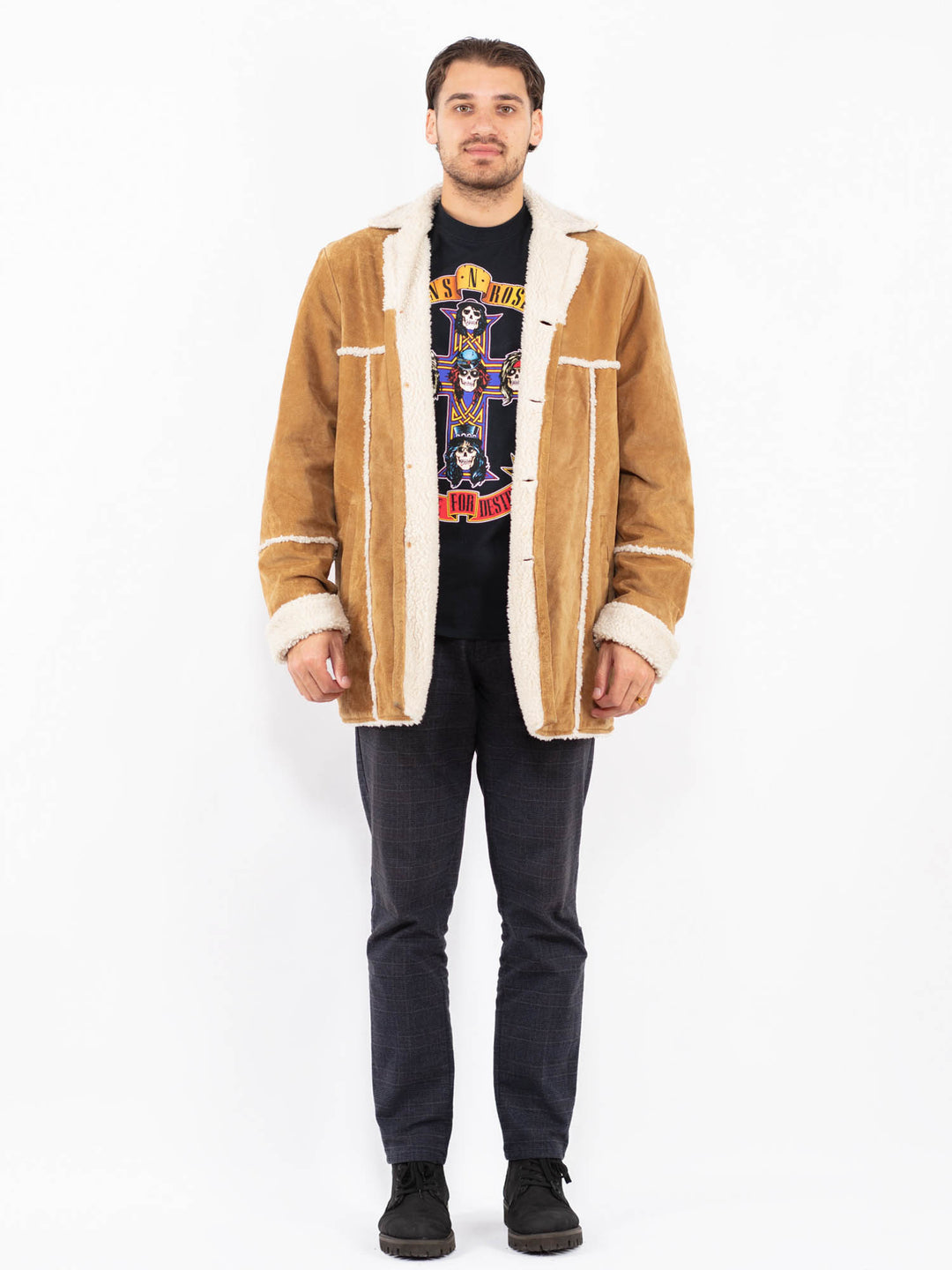 Vintage 90's Men Suede Sherpa Coat in BeigeZ2357