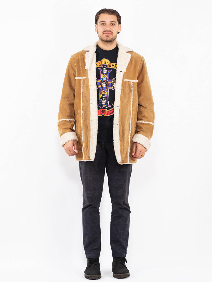 Vintage 90's Men Suede Sherpa Coat in BeigeZ2357