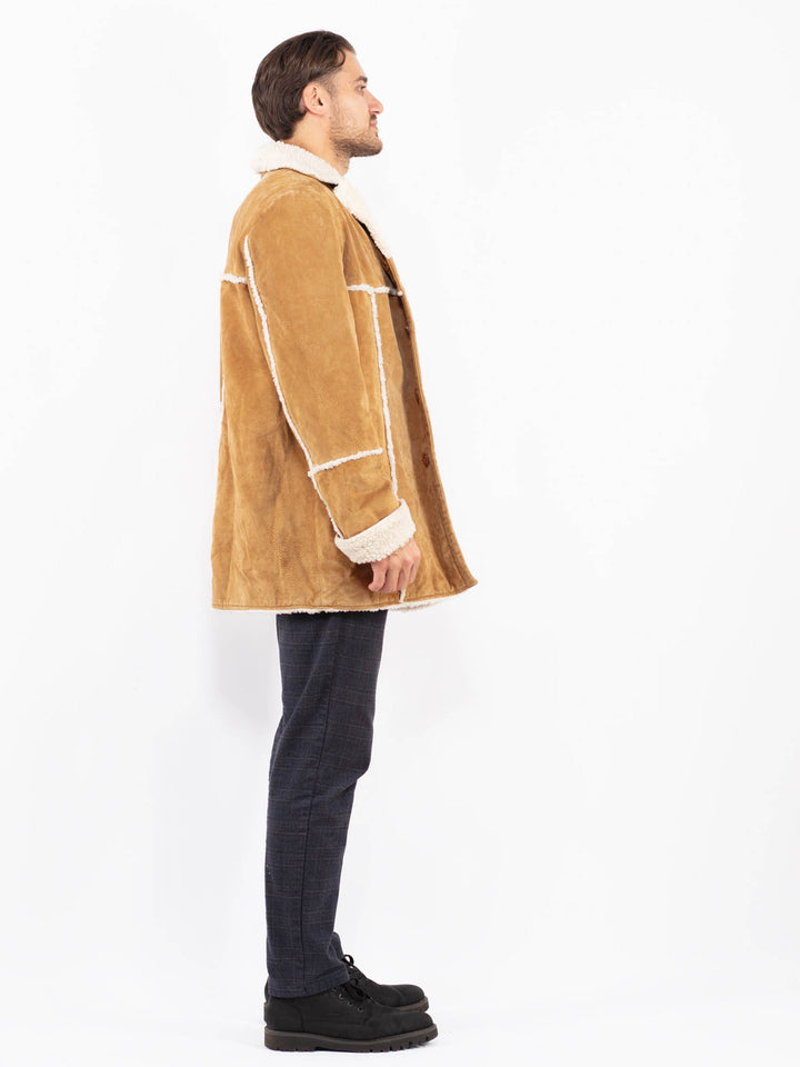 Vintage 90's Men Suede Sherpa Coat in BeigeZ2357