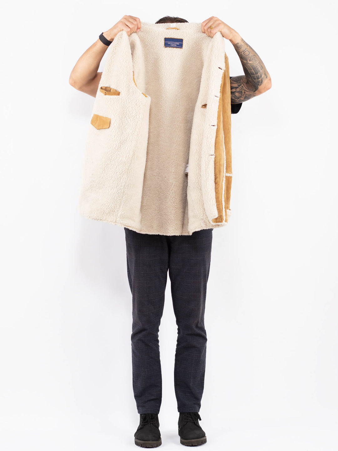 Vintage 90's Men Suede Sherpa Coat in BeigeZ2357