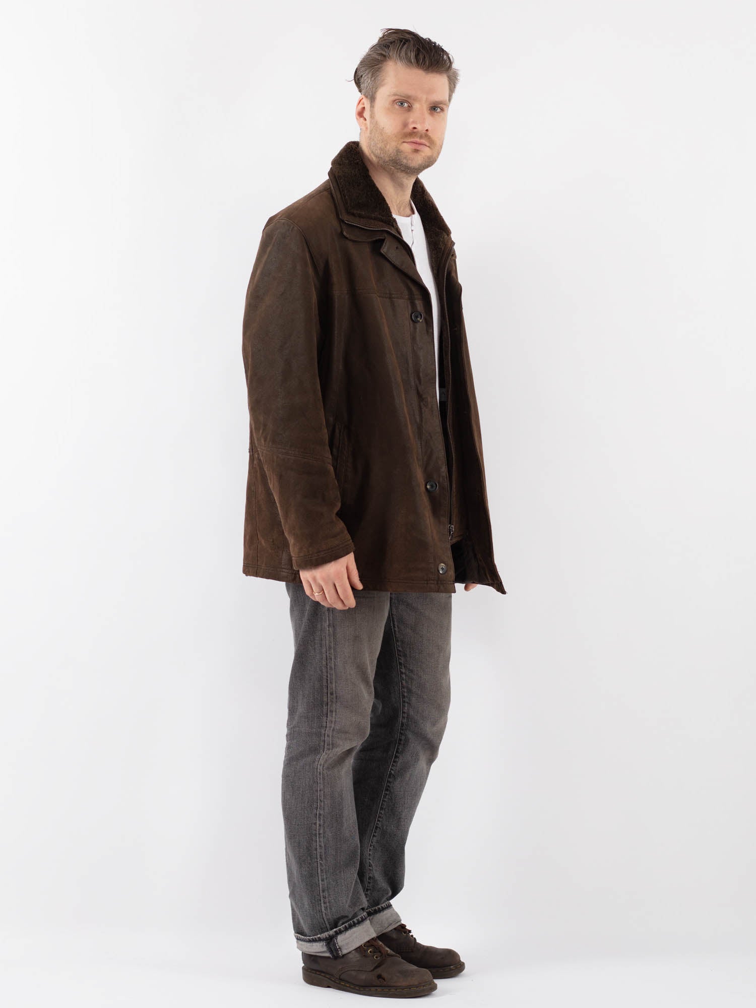 Online Vintage Store | Vintage 90's Men Suede Coat in Brown