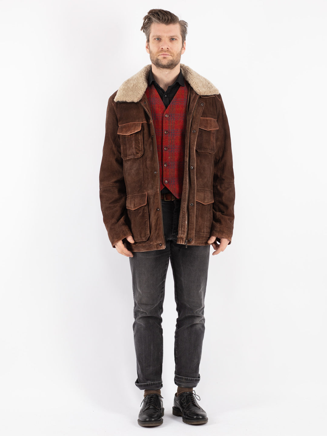 Vintage 90's Men Suede Coat in Brown