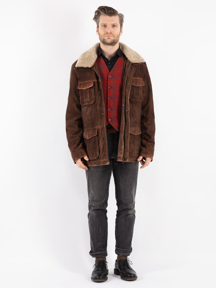Vintage 90's Men Suede Coat in Brown