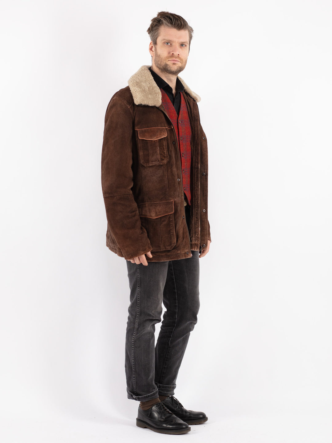 Vintage 90's Men Suede Coat in Brown