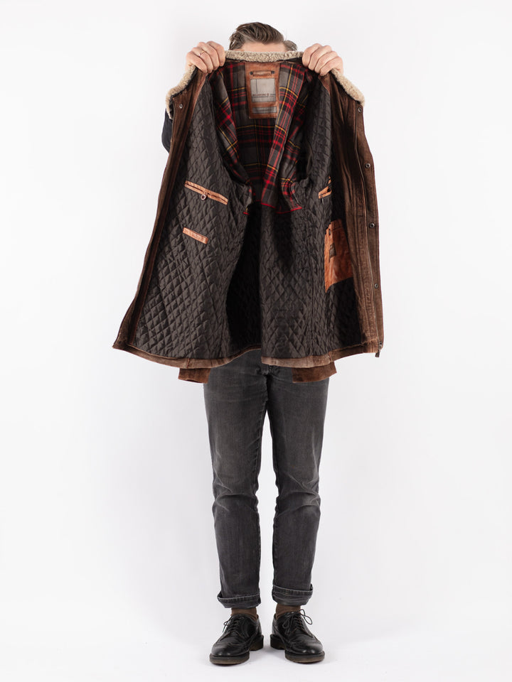 Vintage 90's Men Suede Coat in Brown