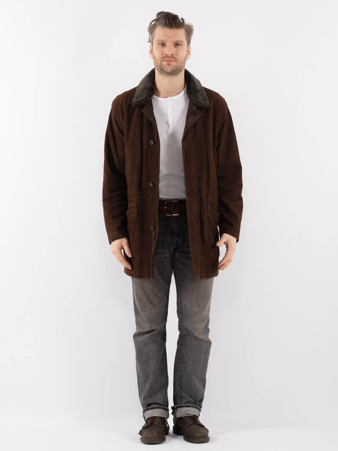 Vintage 90's Men Suede Coat in BrownZ1116