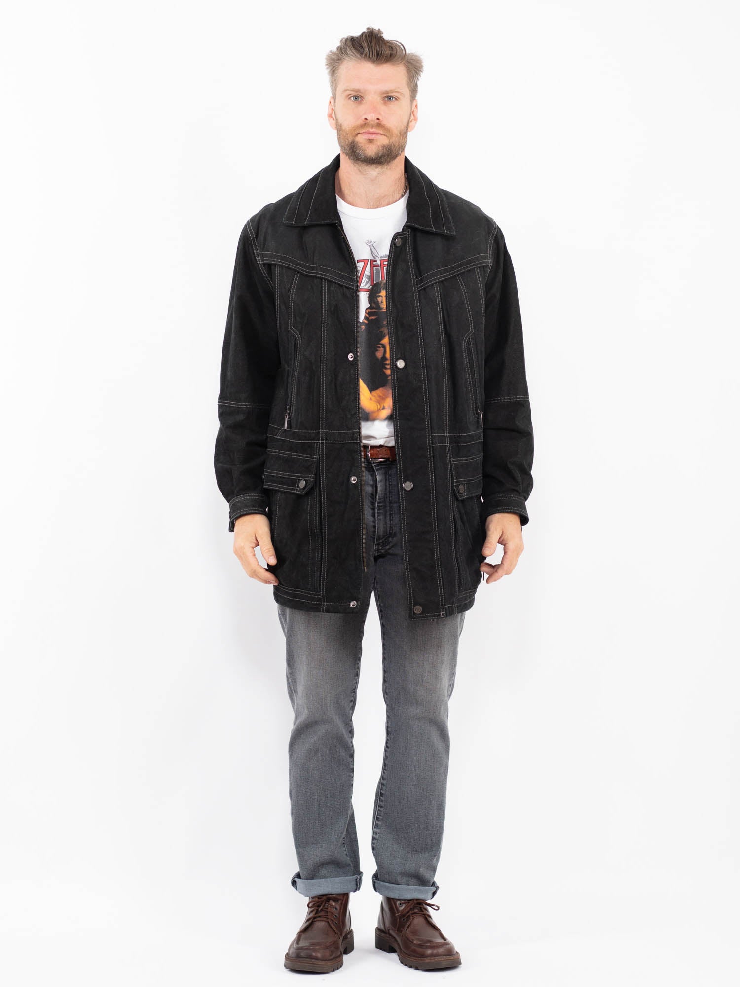 Online Vintage Store | Vintage 90's Men Suede Coat in Black