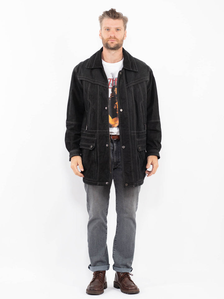 Vintage 90's Men Suede Coat in BlackZ2283