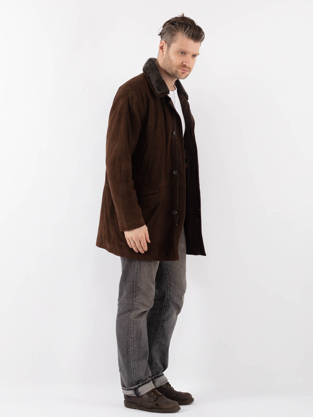 Vintage 90's Men Suede Coat in BrownZ1116