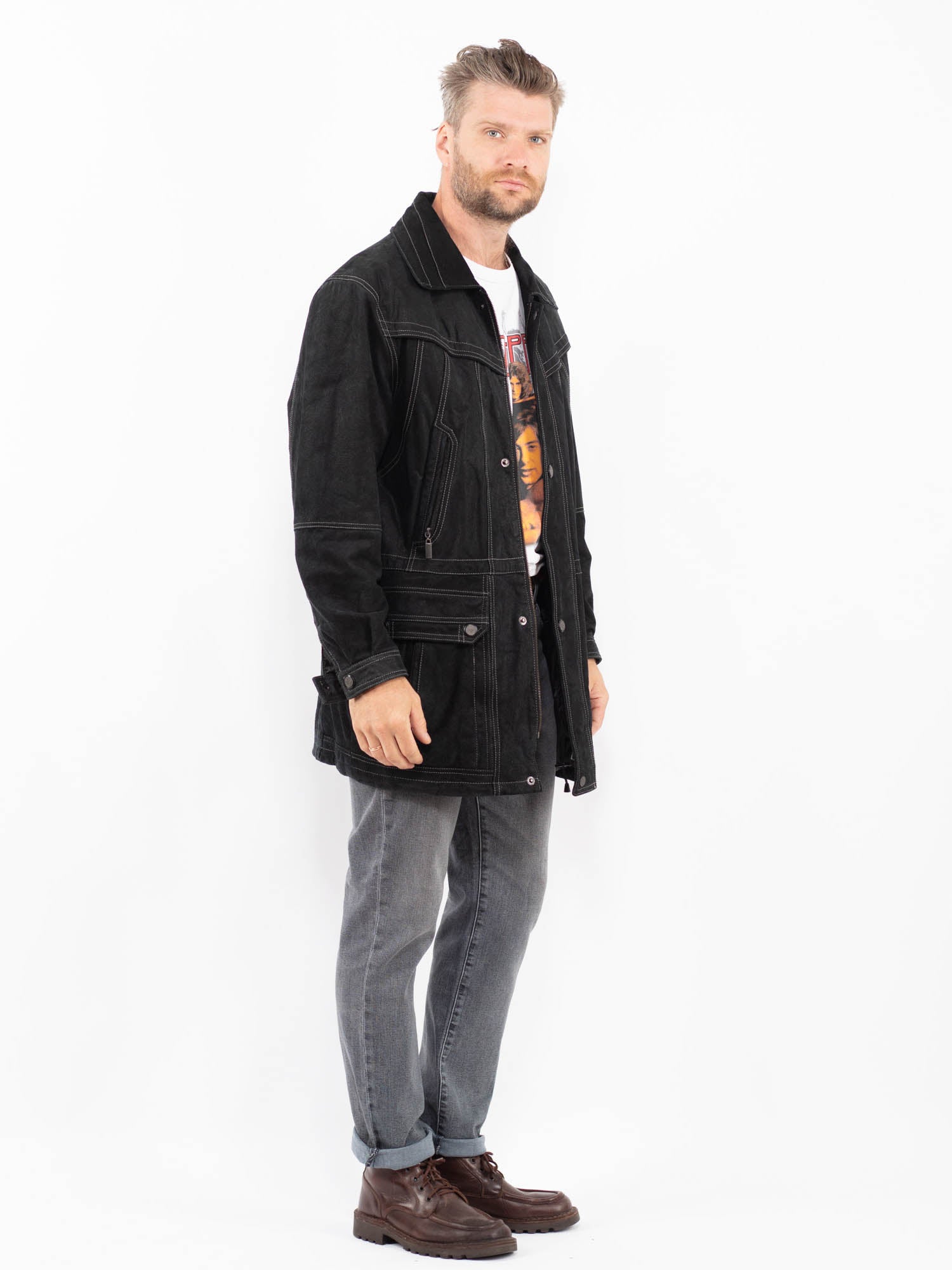 Online Vintage Store | Vintage 90's Men Suede Coat in Black