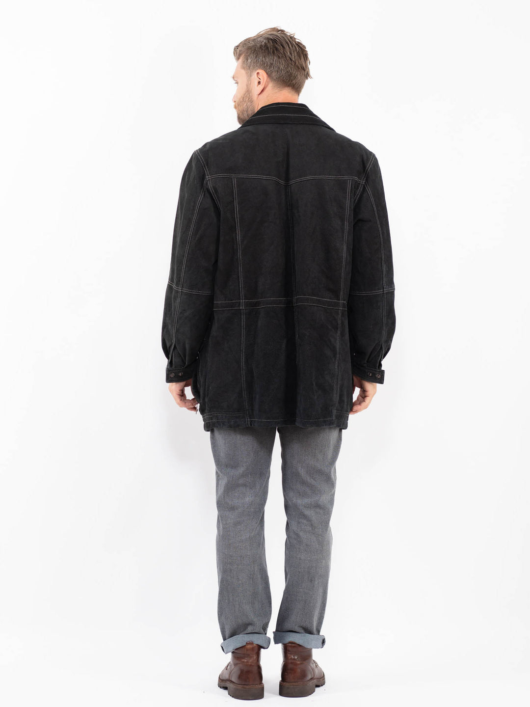 Vintage 90's Men Suede Coat in BlackZ2283