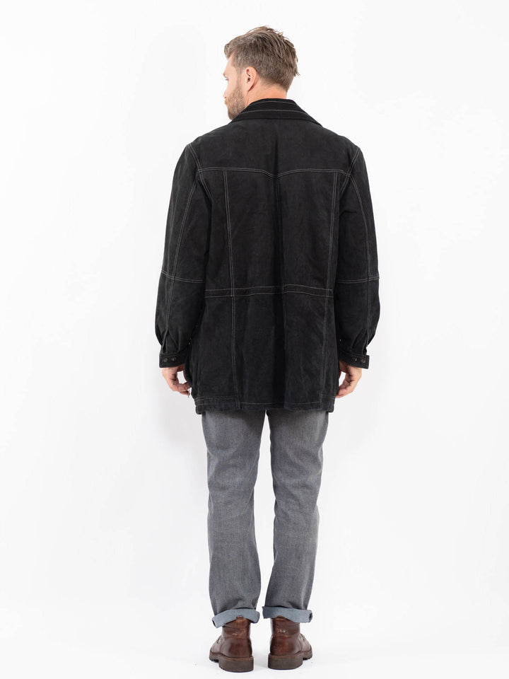 Vintage 90's Men Suede Coat in BlackZ2283