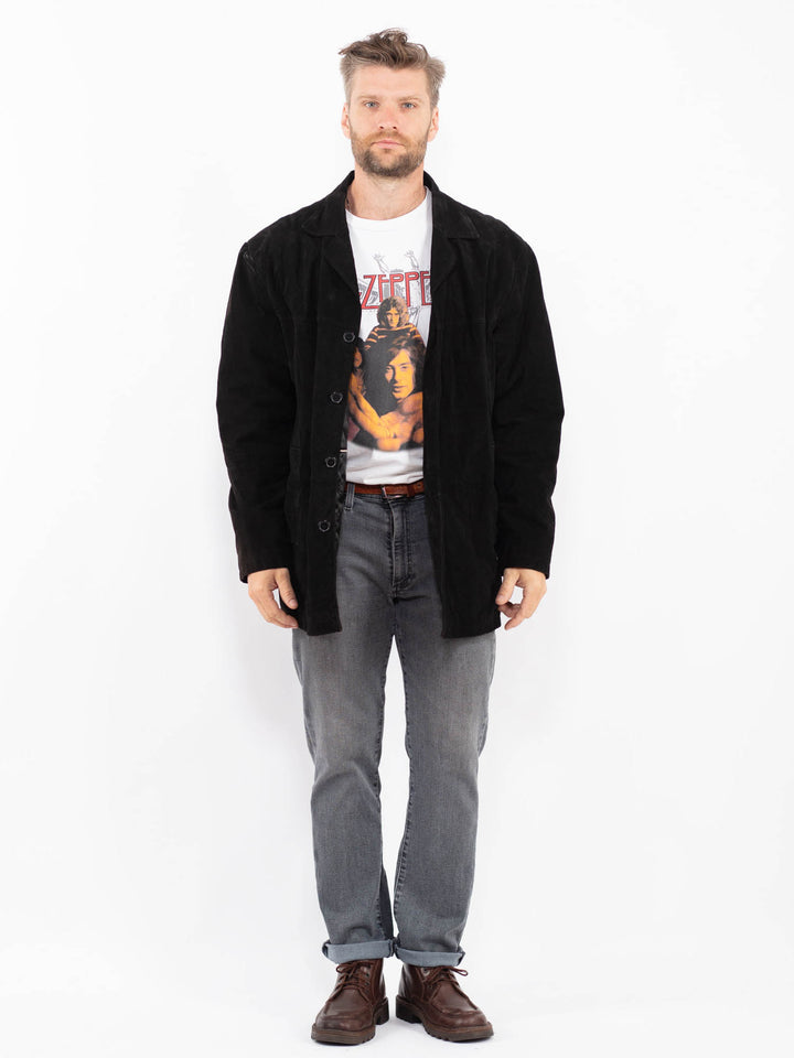 Vintage 90's Men Suede Coat in BlackZ2291