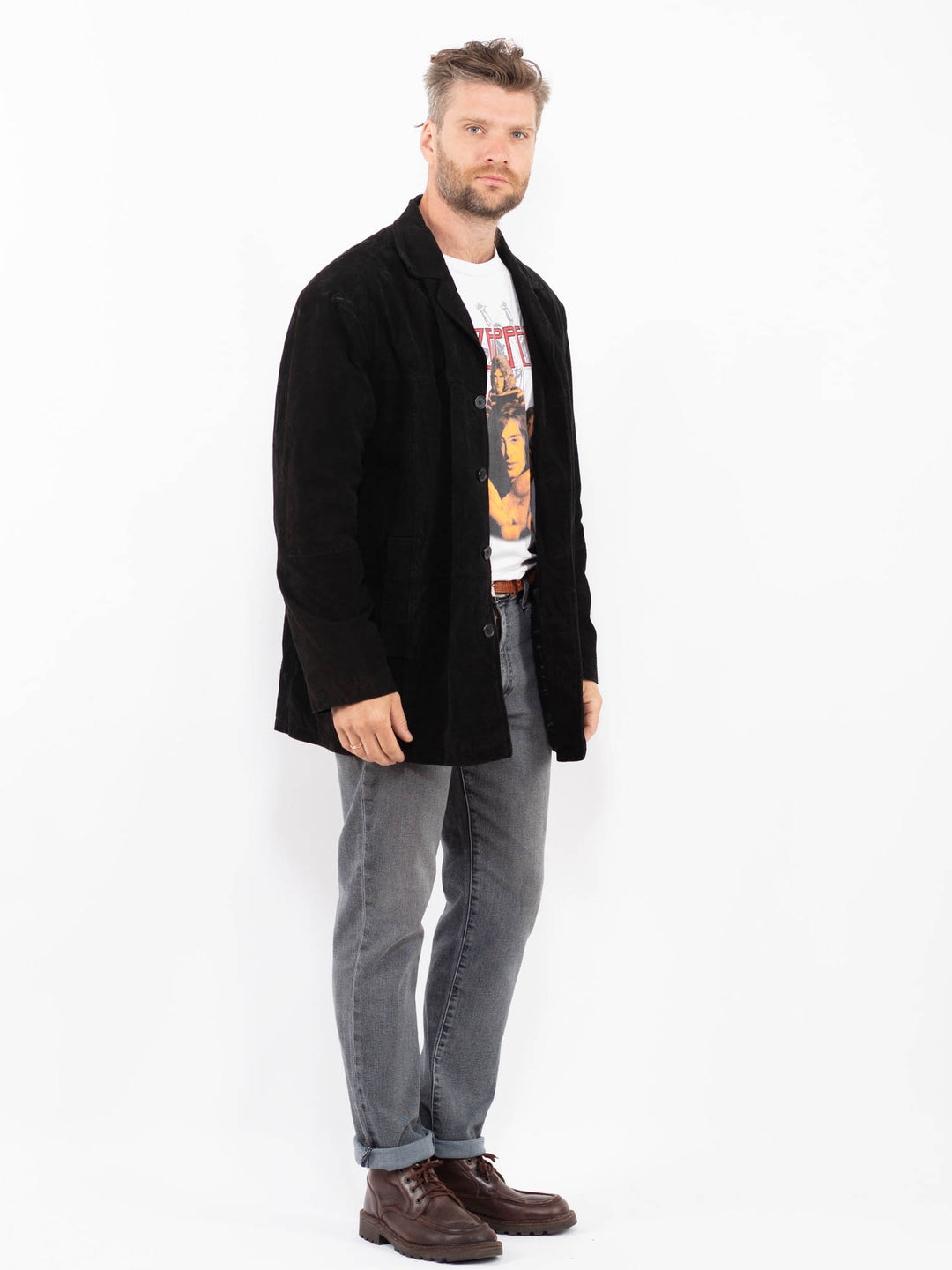 Vintage 90's Men Suede Coat in BlackZ2291
