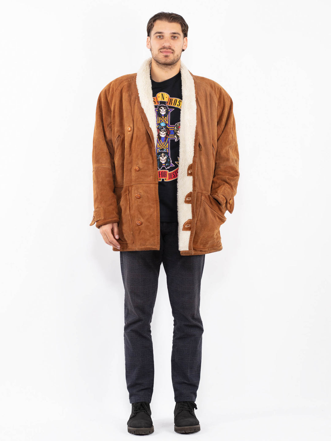 Vintage 90's Men Suede Sherpa Coat in BrownZ2393