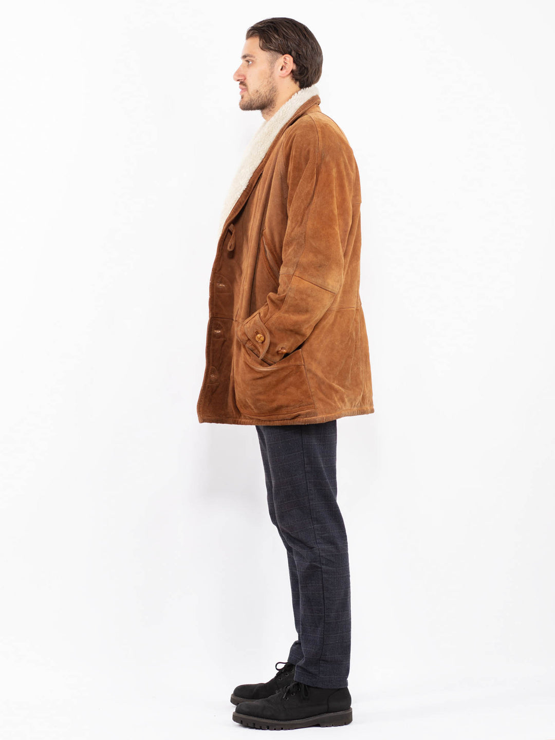 Vintage 90's Men Suede Sherpa Coat in BrownZ2393