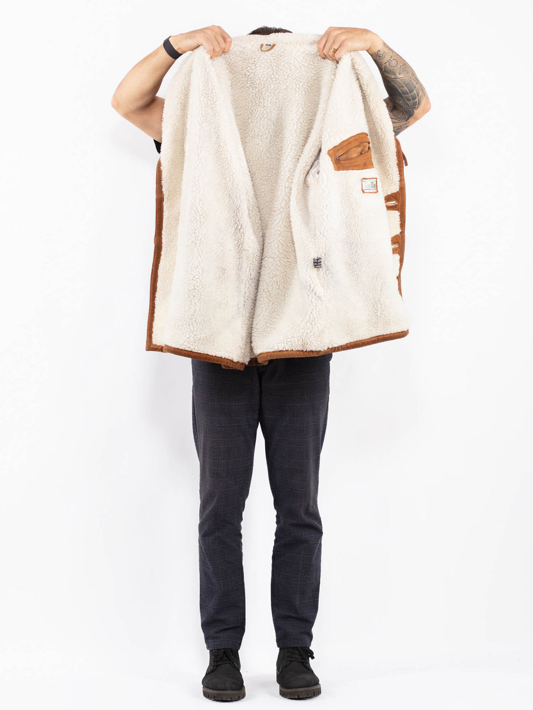 Vintage 90's Men Suede Sherpa Coat in BrownZ2393