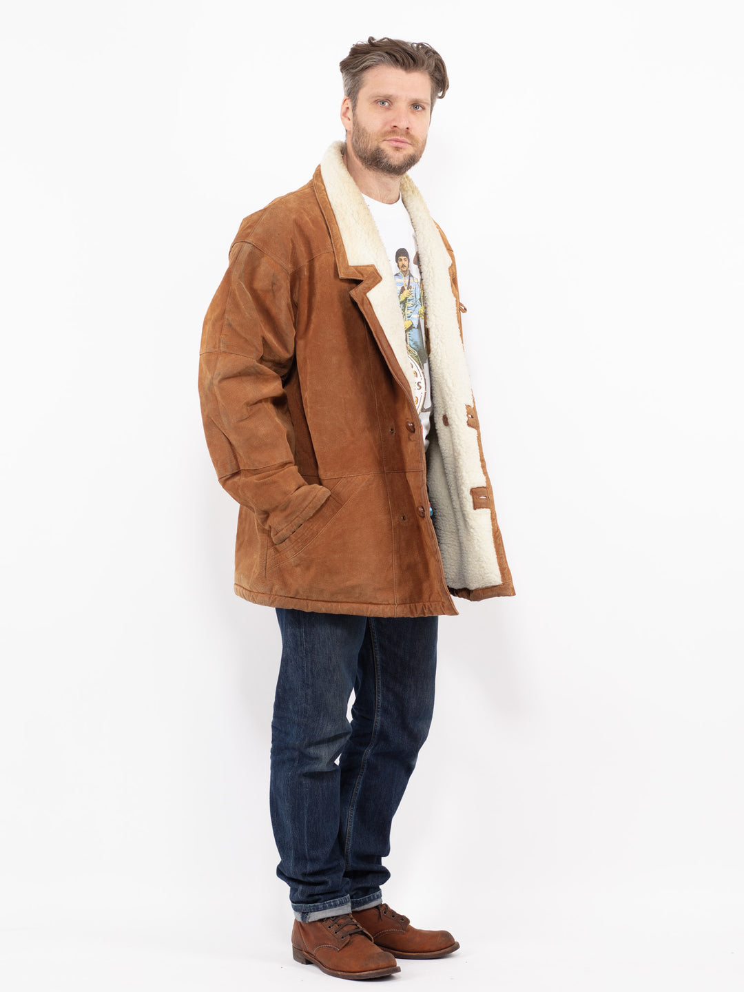 Vintage 90's Men Suede Sherpa in BrownZ2691