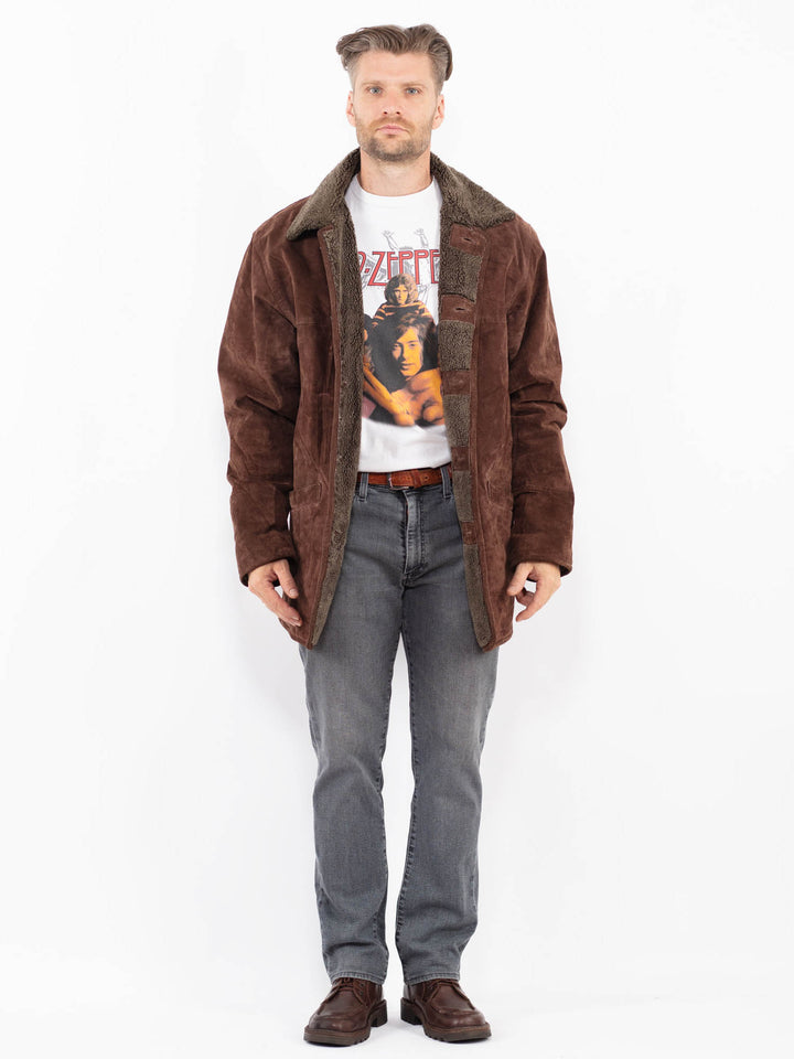 Vintage 90's Men Suede Sherpa Coat in BrownZ2095