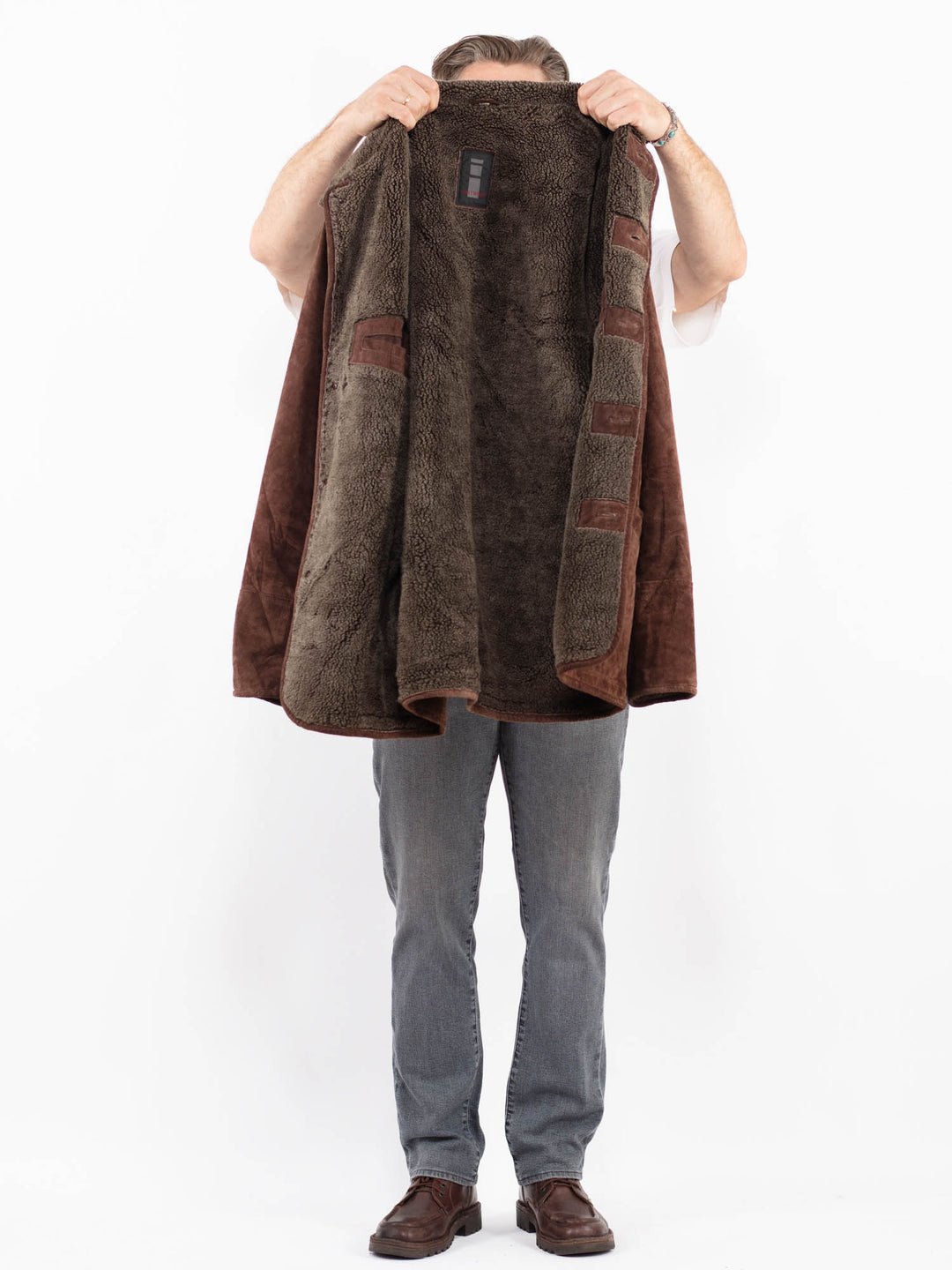 Vintage 90's Men Suede Sherpa Coat in BrownZ2095