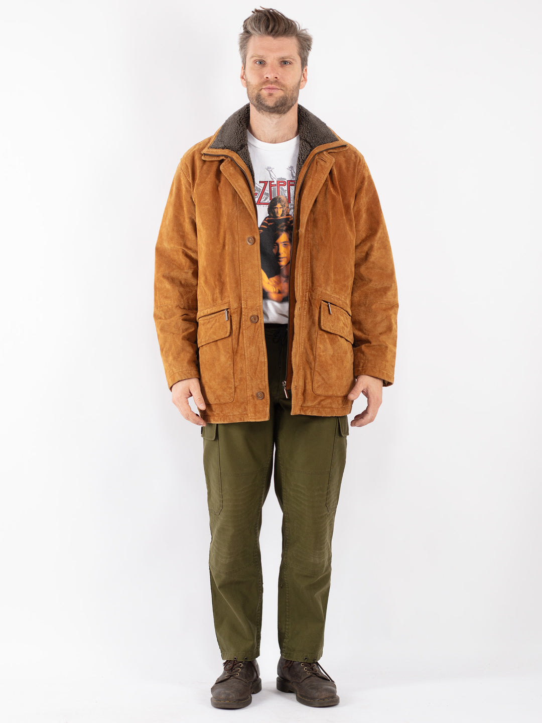 Vintage Men Suede Coat in Brown