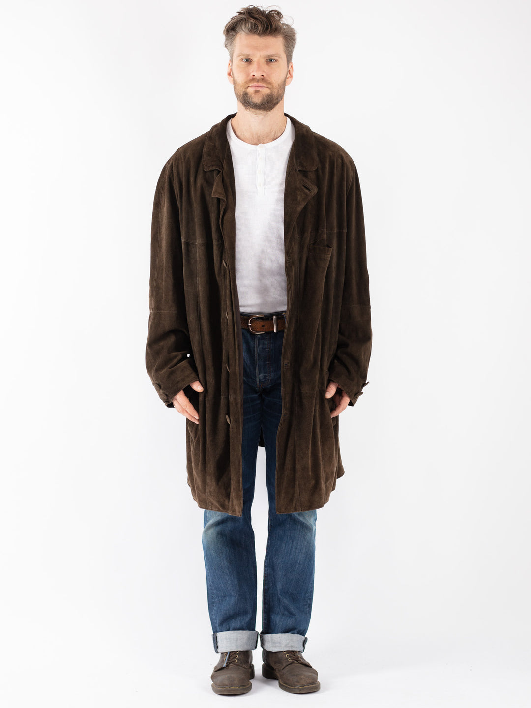 Vintage Men Suede Coat in Brown