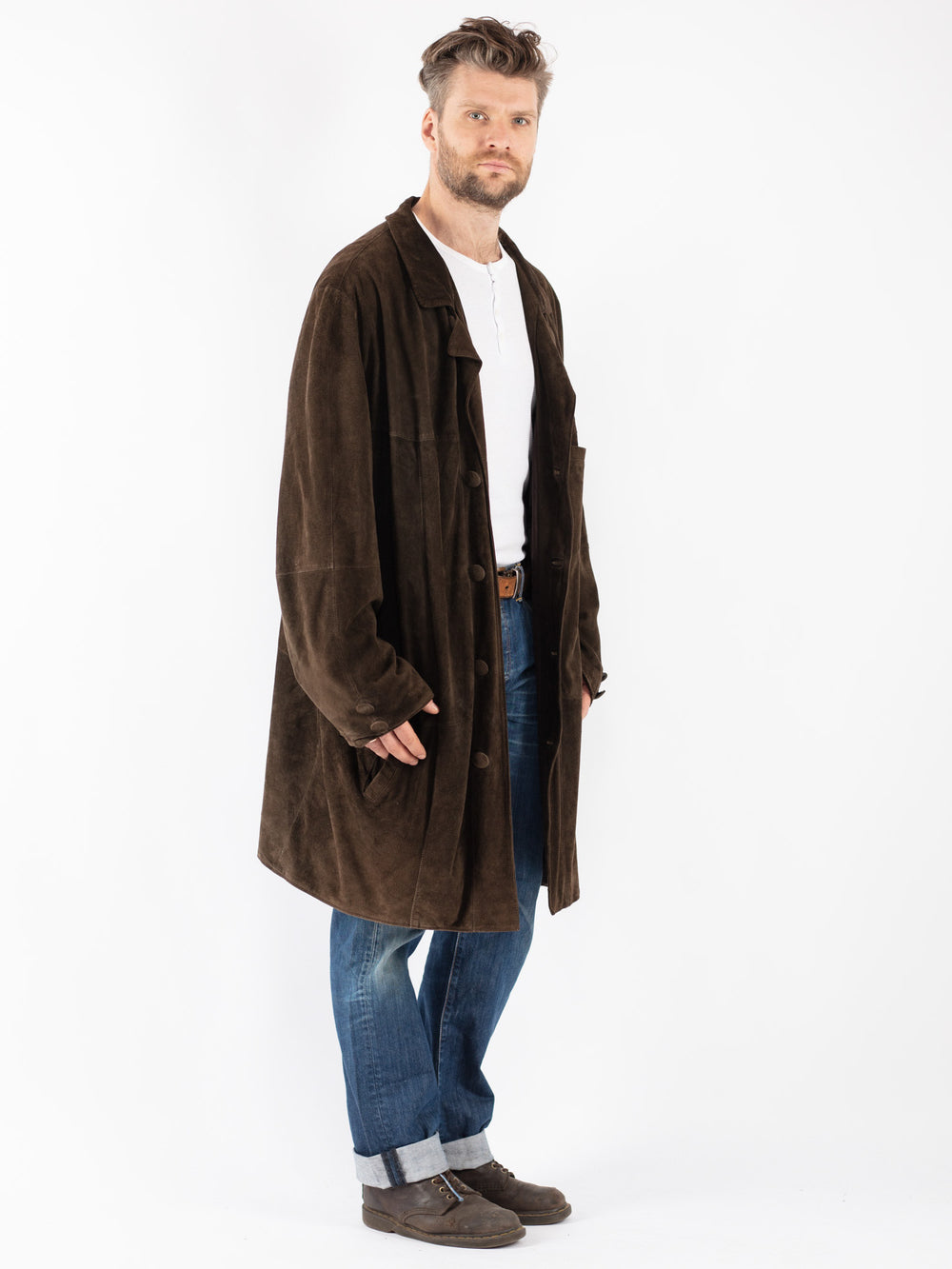 Vintage Men Suede Coat in Brown