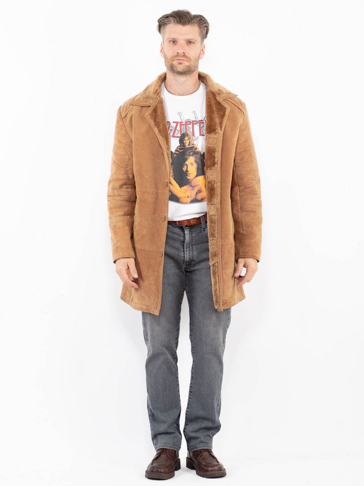 Vintage 90's Men Suede Sherpa Coat in Sand Brown