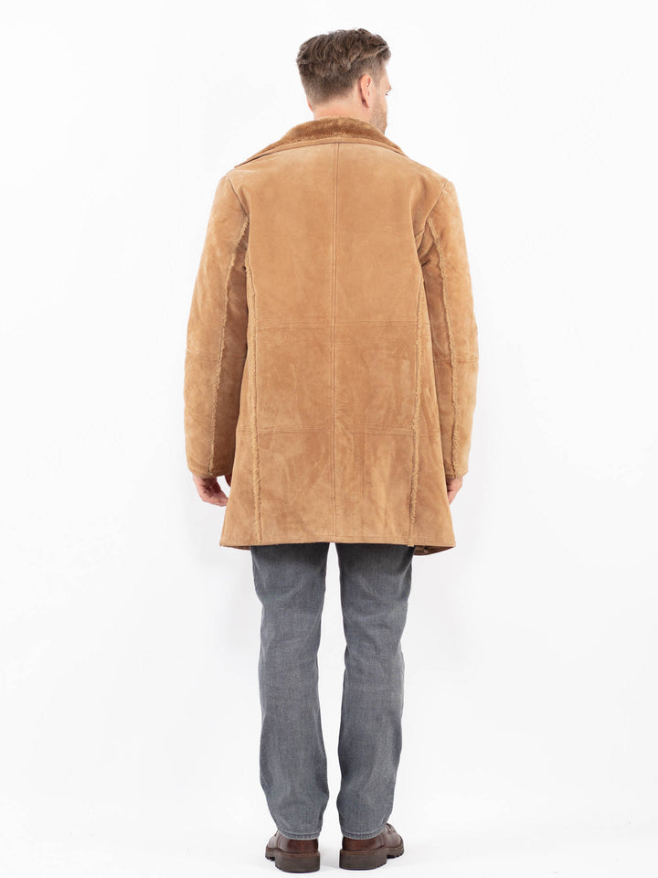 Vintage 90's Men Suede Sherpa Coat in Sand Brown