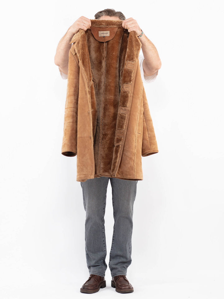 Vintage 90's Men Suede Sherpa Coat in Sand Brown