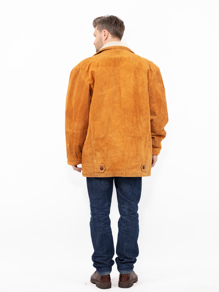 Vintage 90's Men Suede Sherpa Coat in Orange Brown