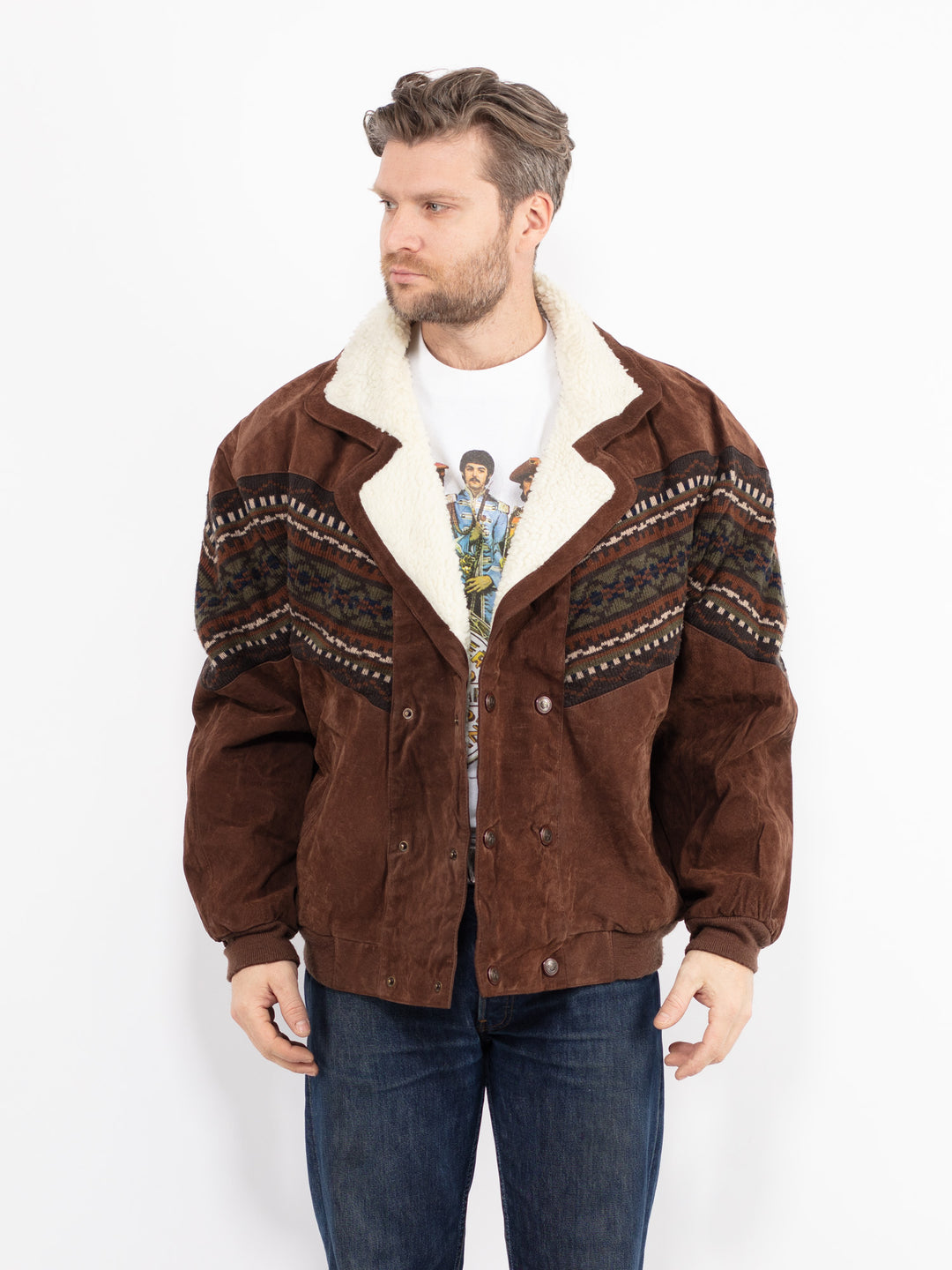 Vintage 90's Men Suede Sherpa Jacket in BrownZ2653