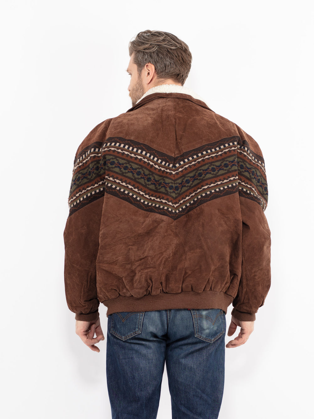 Vintage 90's Men Suede Sherpa Jacket in BrownZ2653